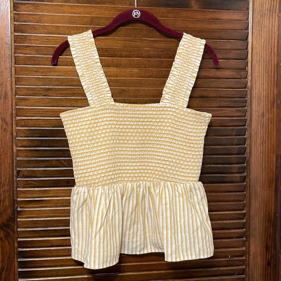 Skies Are Blue Yellow & White Striped Smocked Peplum Top - Picture 5 of 9
